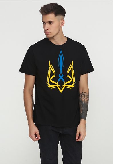 Футболка чоловіча чорна з принтом "Жовто-блакитний тризуб", M
