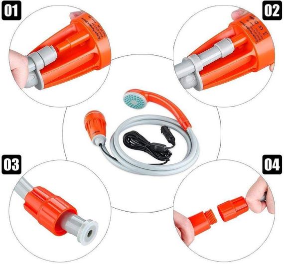 Портативний душ для кемпінгу 3,8 л/хв, з 12V насосом для автомобільного прикурювача, душ для походів і подорожей | Зображення 3