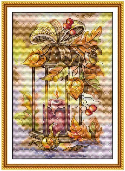 Набор для вышивания по нанесённой на канву схеме "Autumn Lantern". AIDA 14CT printed 21*30 см