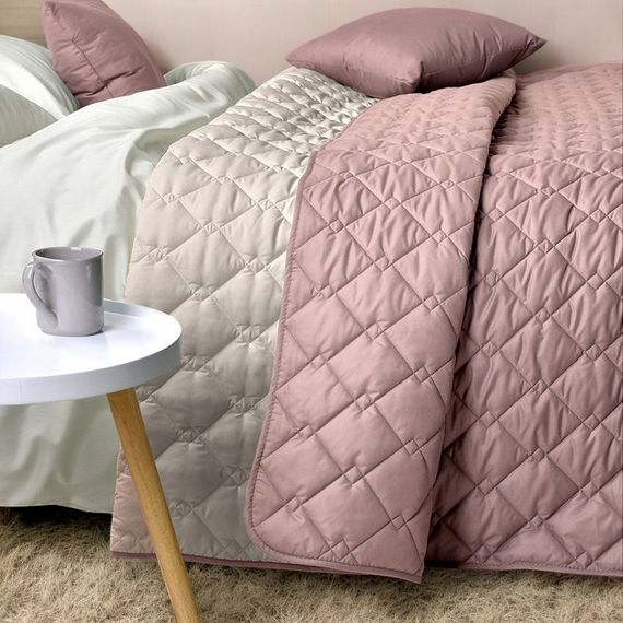 Двустороннее покрывало IDEIA Cube 210х240 см микрофибра с антиаллергенным волокном, пудра/св.серый | Зображення 1