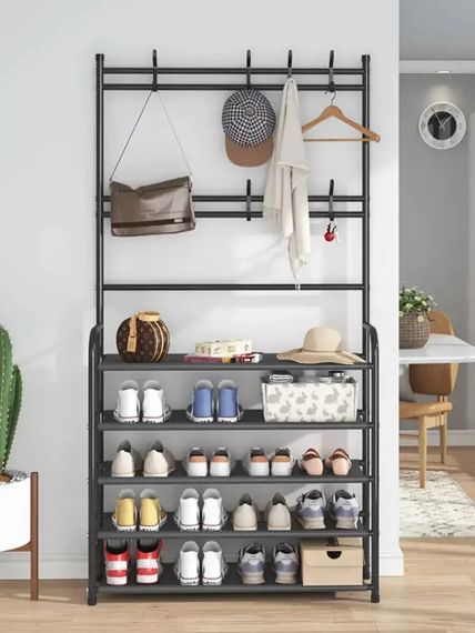 Чорна Універсальна вішалка для одягу New simple floor clothes rack 5 полиць
