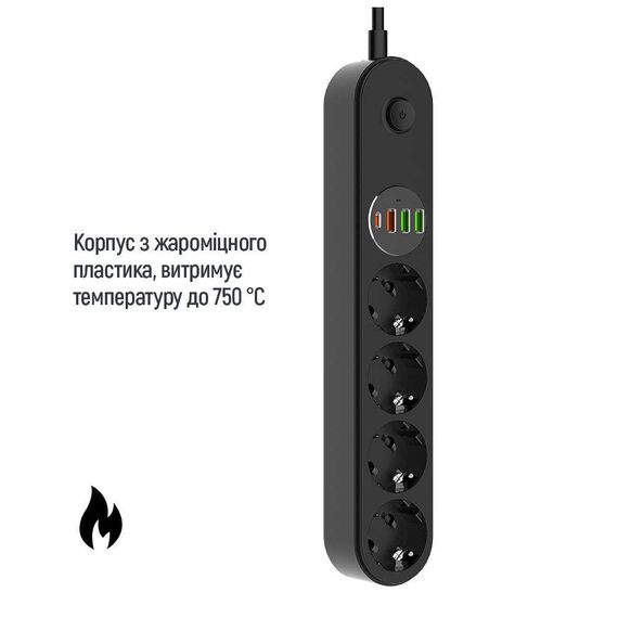 Мережевий фільтр живлення ColorWay CW-CHE44PDB, 4 розетки/4USB 2M (CW-CHE44PDB) | Зображення 5