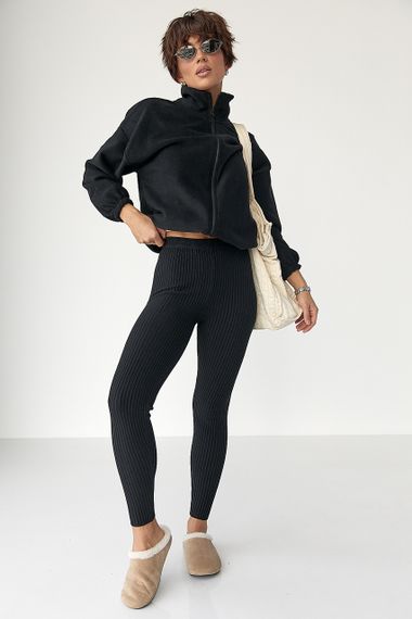 В'язані трикотажні лосини в рубчик - чорний цвет, ONE SIZE (є розміри) | Зображення 2