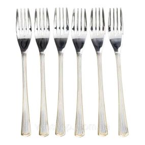 Набор десертных вилок 6 штук вилки для десерта из нержавеющей стали 15.2 см Серебро с золотой обводкой HP-20-34