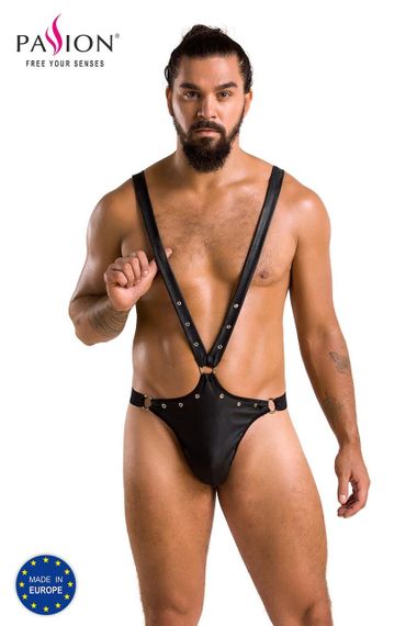 Мужское боди с люверсами Passion 028 HARRY S/M Black, экокожа, на лямках sexstyle | Зображення 4