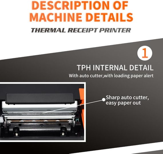 Принтер чековий 80 мм, термопринтер автоматичне різання паперу, чек на стійці реєстрації | Зображення 3