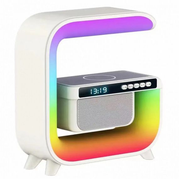 Нічний акумуляторний RGB G3 з бездротовою зарядкою 15W і Bluetooth колонкою 3W Настільна NE-103 смарт лампа | Зображення 4