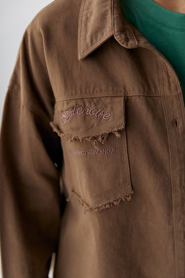 Котонова сорочка з накладними кишенями - коричневий цвет, ONE SIZE (є розміри) | Зображення 3