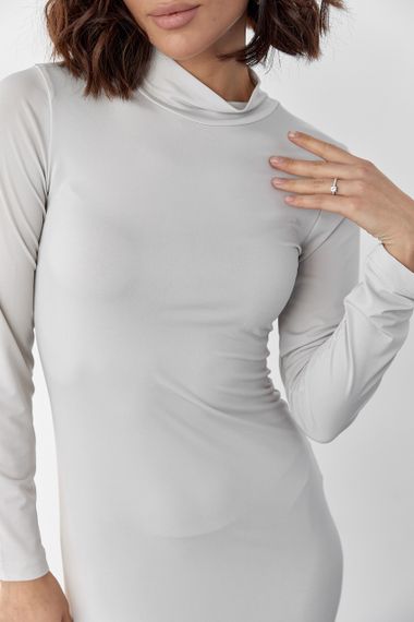 Силуэтное платье миди под горло - молочный цвет, M (есть размеры) | Зображення 3