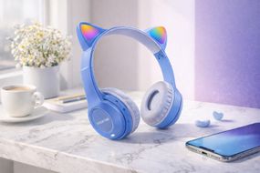 Бездротові навушники з котячими вушками та лід підсвічуванням Cat Ear Y47 Led, Bluetooth навушники з мікрофоном Синій
