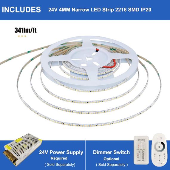 Світлодіодна стрічка JOYLIT 4мм, 24V, 5м, 5500 Лм, CRI 90+, 1750 LED, 3000K, LED лента для меблів, полиць