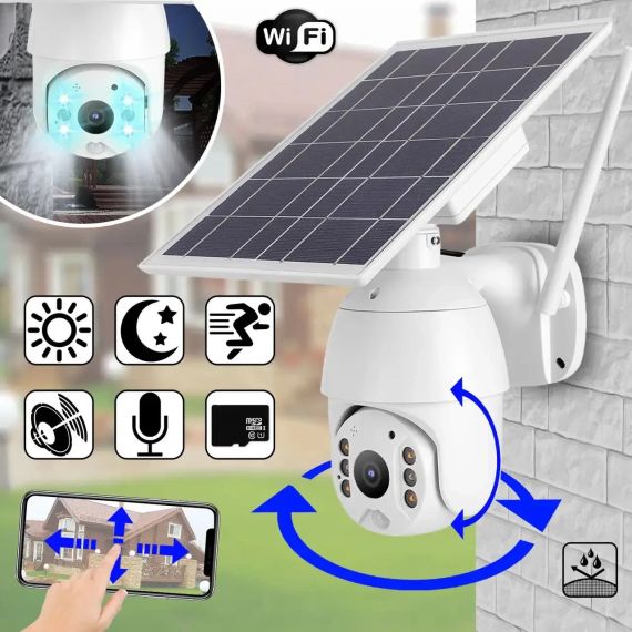 Поворотная уличная IP Solar камера PTZ видеонаблюдения с солнечной панелью | Зображення 1
