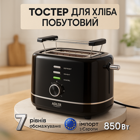 Кухонний тостер для тостів Adler, Тостер побутовий для дому зі знімним піддоном PT-29