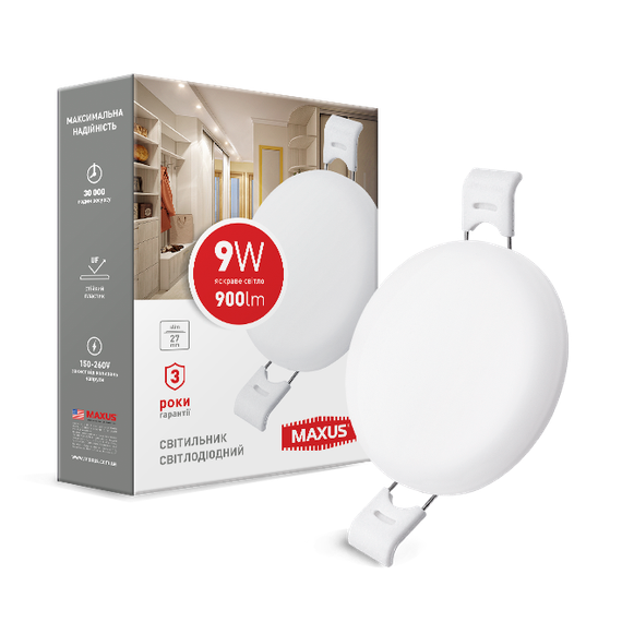 LED-світильник точковий врізний MAXUS SP edge 9W, 4100 К (коло) | Зображення 1
