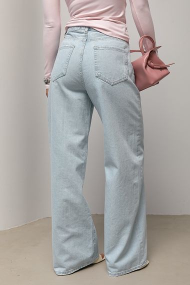 Широкі прямі джинси з декоративними швами - блакитний цвет, 36р (є розміри) | Зображення 1