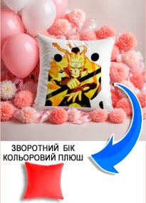 Подушка плюшева Мерч Крафт Дизайн з принтом аніме naruto червоний плюш квадратна 33х33 см