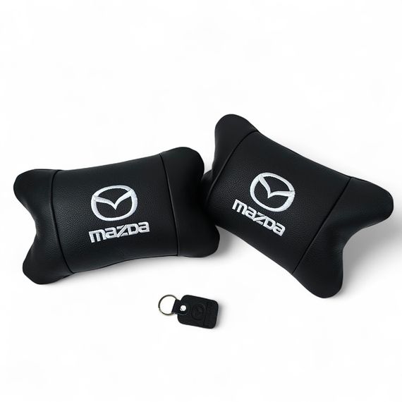 Набор кожаных подушек Mazda с вышивкой логотипа + подарок – кожаный брелок | Зображення 6