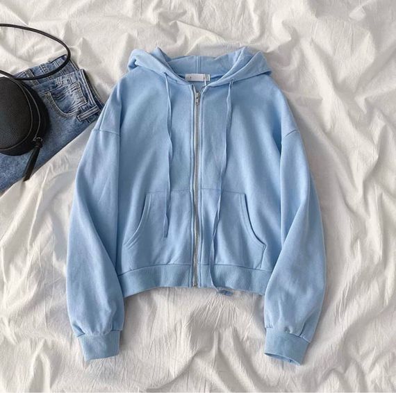 Женская укороченная толстовка на молнии оверсайз GF313 цвет голубой, размер 42/46