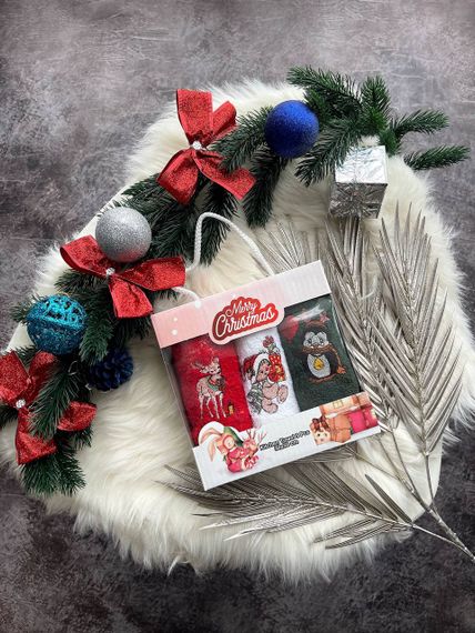 Набор махровых полотенец в подарочной упаковке Новый год, 30*50, разные цвета PA8977/4