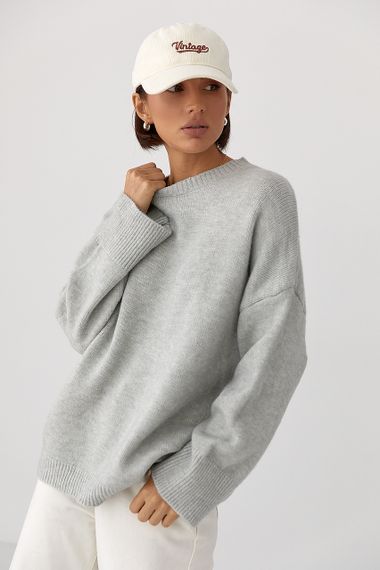 В’язаний однотонний джемпер вільного фасону - світло-сірий цвет, ONE SIZE (є розміри)