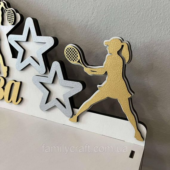 Медальница с полкой для кубков Деревянный держатель для медалей Органайзер для наград тенис | Зображення 4