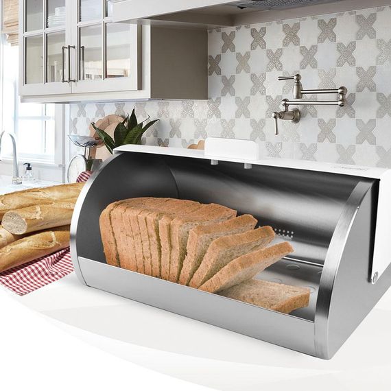 Хлібниця металева Maestro MR-1676-white біла з кришкою | Зображення 1