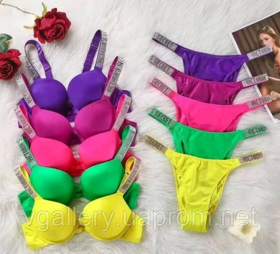 Жіночий комплект спідньої білизни Victoria`s Secret зі стразами, Комплект Вікторія Сікрет зі стразами Преміум якості, Жовтий, 75B | Зображення 3