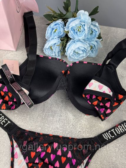 Жіночий комплект Victoria's Secret, комплект зі стразами та мереживом, жіночий комплект Вікторія Сікрет — Нованка 2026 80В, Чорний | Зображення 3