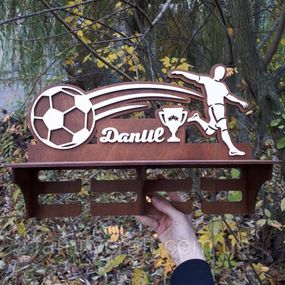 Медальниця з полицею для кубків Дерев'яний тримач для медалей Органайзер для нагород футбол