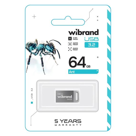 USB флеш накопичувач Wibrand 64GB Ant Silver USB 3.2 Gen 1 (USB 3.0) (WI3.2/AN64M4S) | Зображення 1
