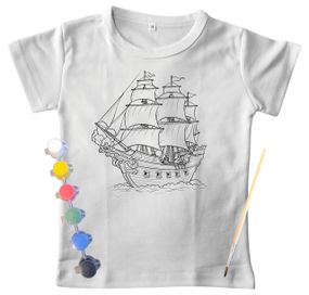 Детский набор для творчества футболка раскраска Корабль белая (ДФ0014) 98