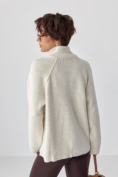 В'язаний кардиган на блискавці вільного фасону - бежевий цвет, ONE SIZE (є розміри) | Зображення 1