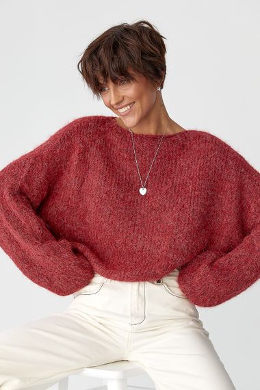 Укорочена в'язана кофта оверсайз - червоний цвет, ONE SIZE (є розміри) | Зображення 4