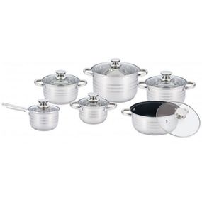 Набор посуды UNIQUE UN-5036 из нержавеющей стали с толстым 5-ти слойным дном с крышками стеклянными 12