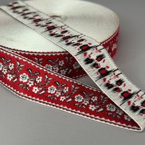 3 см Тесьма национальная с орнаментом - розочки на красном