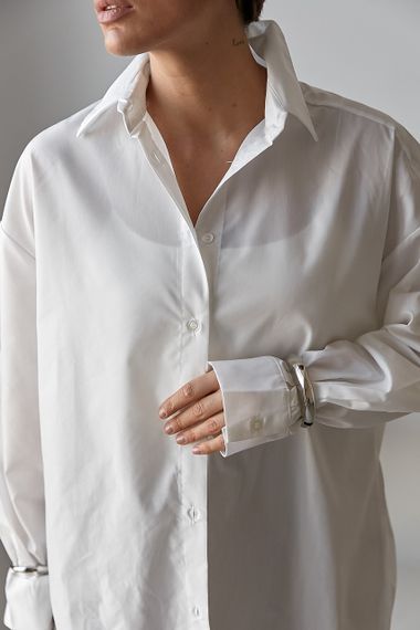 Однотонна класична сорочка з напівкруглим низом - білий цвет, L (є розміри) | Зображення 3