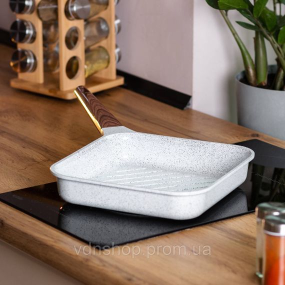 Сковорода-гриль алюмінієва, квадратна, 2,5 л, з антипригарним покриттям, 24 см MGC White HP-4-438W | Зображення 5