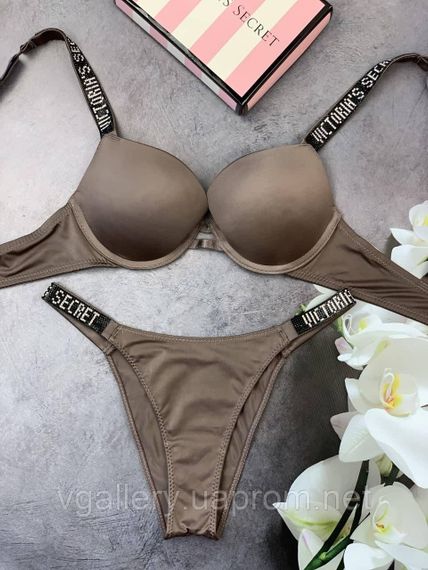 Жіночий комплект спідньої білизни Victoria's Secret зі стразами великих розмірів (85Д-90Д) коричневий, 85C