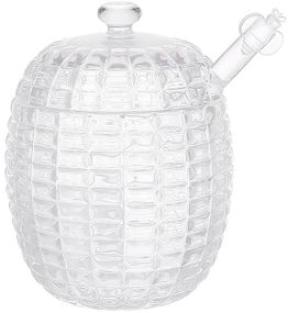 Банка-медівниця скляна "Crystal Glass" 350мл зі скляною кришкою та булавою