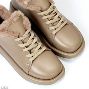 Мега стильные теплые бежевые туфли автоледи натуральная кожа цвет латте 40