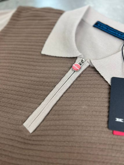Трикотажне поло Kiton коричневого кольору з коміром f698 | Зображення 3