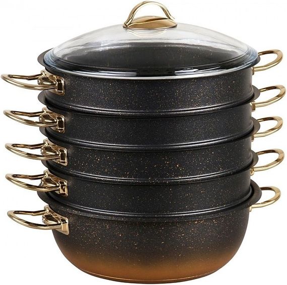 Мантоварка пароварка O.M.S. Collection 6091-C 30см 6,4л с гранитным покрытием 6 предметов Черный (Турция) | Зображення 1