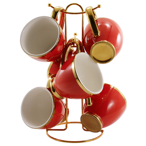 Набір 6-пр чашок фарфор 280мл (червоний, кол.кор.)  6815-R Interos