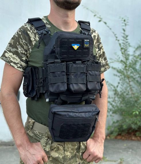 Плитоноска швидкого скидання+ напашник та 6 підсумків чорний | Зображення 2