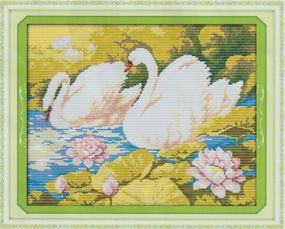 Набір для вишивання за нанесеною на канву схемою "Lotus pond & swan (1)". AIDA 14CT printed 38*32 см