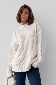 Вязаный свитер с косами oversize - кремовый цвет, M (есть размеры)