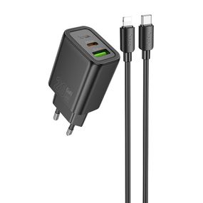 СЗУ Hoco N61 Gentle PD20W+QC3.0 (1USB-A/1C) + кабель Type-C to Lightning Black