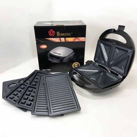 Мультипекар вафельниця бутербродниця сендвічниця гриль електрична 4 в 1 зі знімними формами AW-228 Domotec MS-7704 | Зображення 7