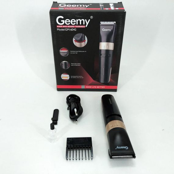 Акумуляторна машинка для стрижки волосся Gemei GM-6042, окантувальна машинка. Колір: чорний | Зображення 9