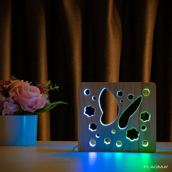 Светильник ночник ArtEco Light из дерева LED "Бабочка" с пультом и регулировкой цвета... | Зображення 3